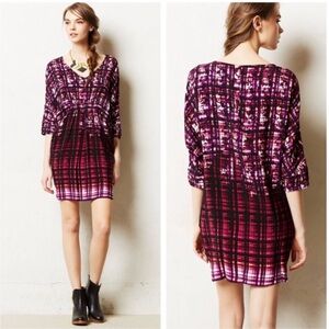 Maeve Pink and Purple Plaid Dolman Sleeve Cocoon Mini Dress